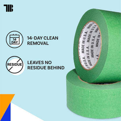 High Tack Green Painters Tape, 2 inch x 60 Yards, Case of 24 Rolls, Made in America, Clean Removal Green Masking Tape, Strong & UV Resistant