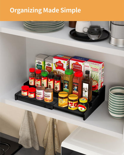 Spice Rack Organizer, 3 Tier Expandable Bamboo Spice Rack Organizer, Great for Kitchen Cabinet, Cupboard, Pantry and More-Bamboo