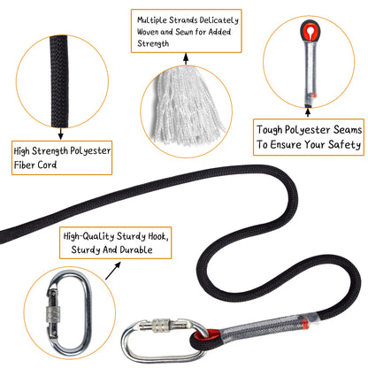 EMEKIAN Indoor Outdoor Climbing Rope, Static Rock Climbing Rope for Escape Rope, Ice Climbing Equipment, Fire Safety Rescue Rope, with Non Slip Gloves (Black, 10mm/32ft)