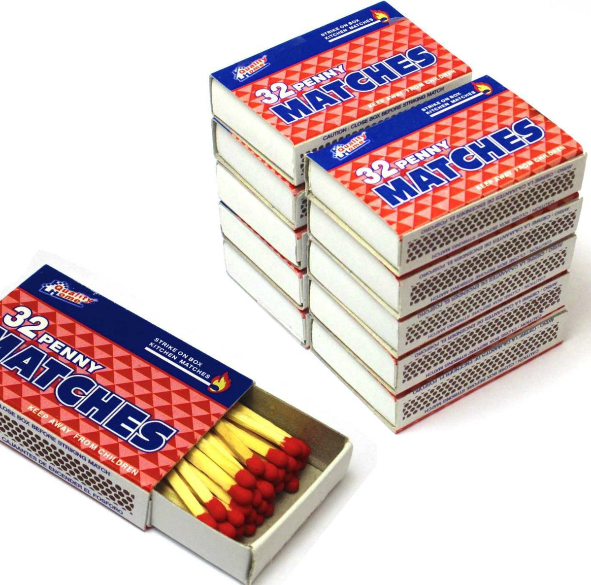 Quality Home 10 Boxes - Wooden Kitchen Matches, Strike On Box Type