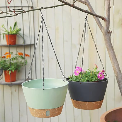 ZMTECH 8 Inch Hanging Planters for Indoor Plants, Hanging Baskets for Plants Outdoor with Visible Water Level, Hanging Flower Pots with Drainage Holes & Removable Tray(2 Pack, Gray)