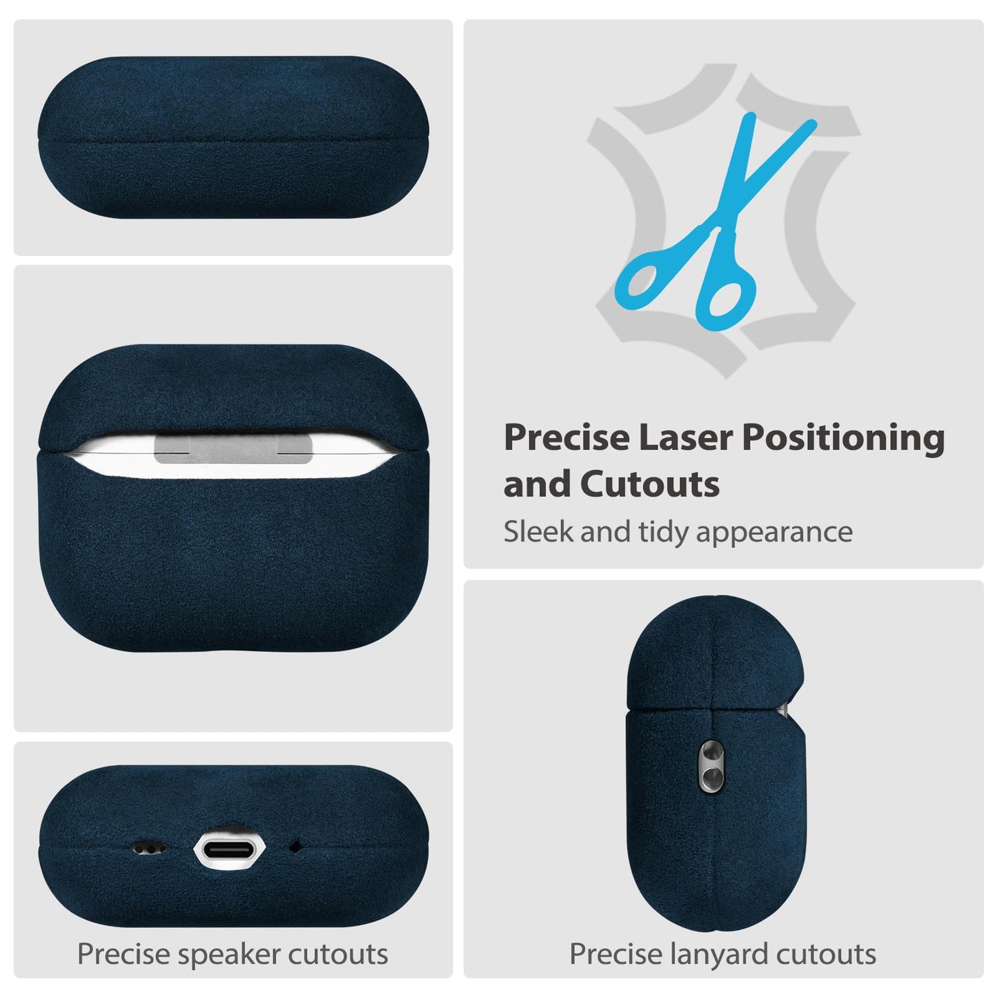 Belemay Handcrafted Alcantara Case for AirPods Pro 3rd Gen (2025), Compatible with MagSafe, Luxury Italian Suede-Like Material, Comfortable Grip, Elegant Cover Compatible with Airpods Pro 3, Blue