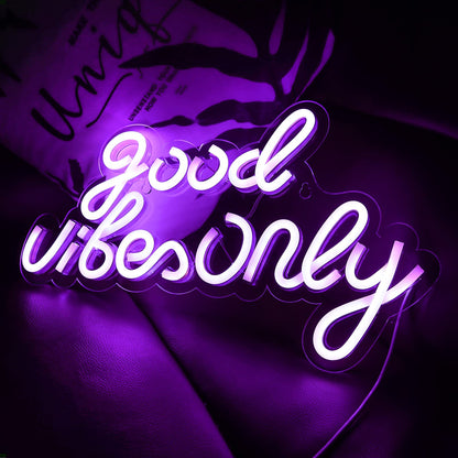 JFLLamp Good Vibes Only Neon Signs for Wall Decor Neon Lights Led Signs Suitable for Living Beer Bar Game Room Hotel Birthday Party Restaurant Christmas Unique Gift for Lover, 16.5 * 10 Inch(Blue)
