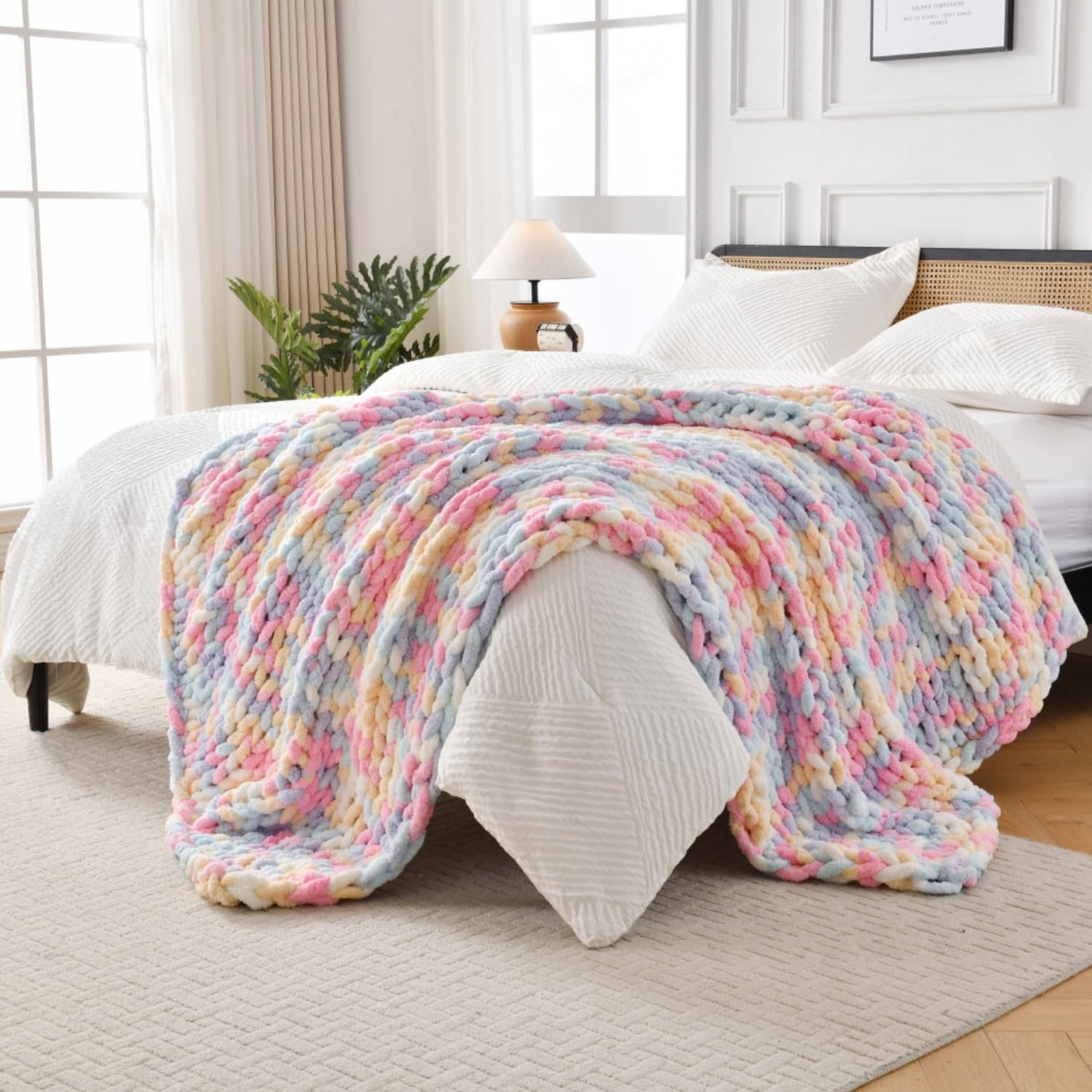Ultra Soft Chunky Knit Throw Blanket 50x70 Hand Knitted Warm Chenille Throw Blanket, Home Decor Soft Thick Yarn Cable Knit Blanket Breathable Fleece Banket Christmas for Couch Bed Sofa Best Gift