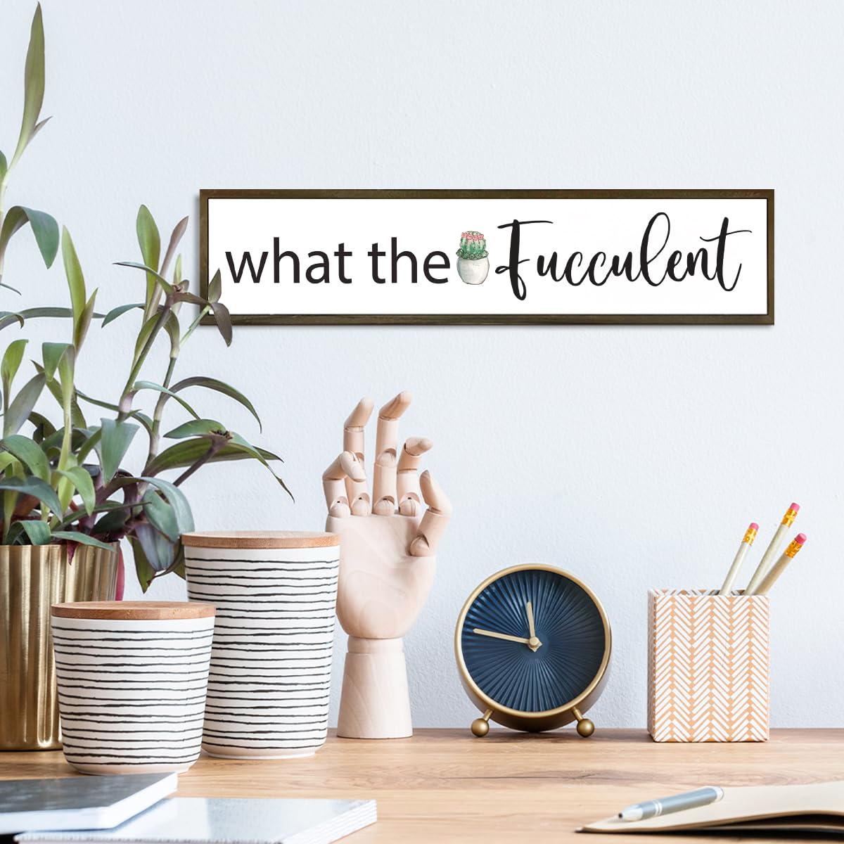 What the Fucculent Sign, Plant Lover Sign, Farmhouse Decor for Entryway, Cactus Decor, Small Wood Signs, Succulent Gift, Plant Decor Gift, Home Wall Decor Wood Framed, Wooden Box Sign Desk Décor