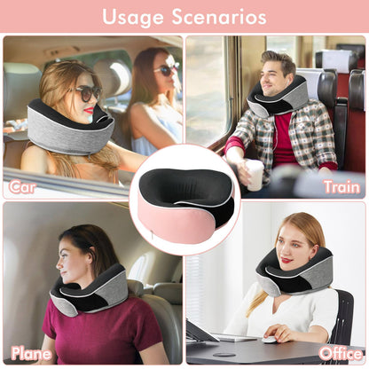 Neck Pillow for Travel, Airplane Memory Foam Plane Pillow Adjustable 12-18", Lightweight Breathable Flight Pillow with Pouch, Office & Car Use, Durable Washable Fabric Pink