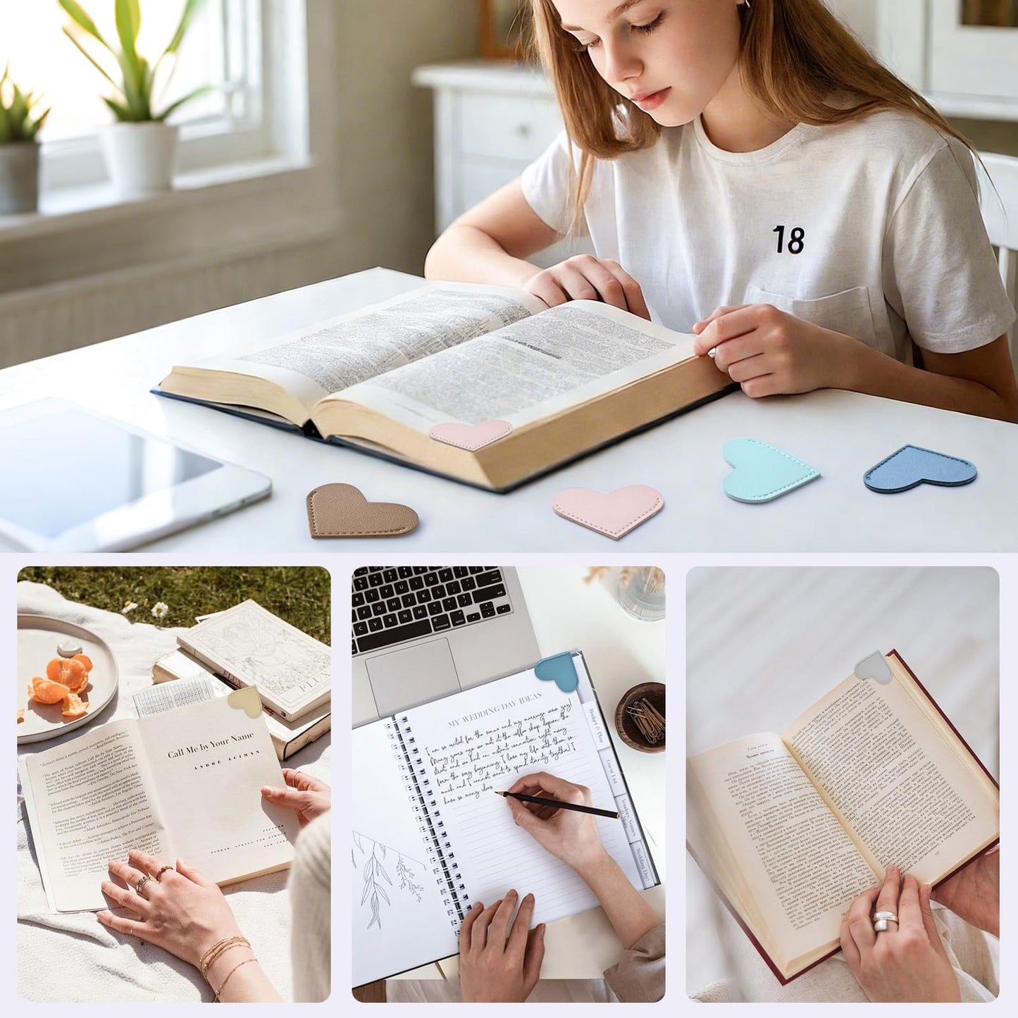 Yuwiiuuo 30 Pcs Leather Heart Bookmarks for Women, Cute Book Marks for Reading, Ideal Gift for Home, Office, School Reading Supplies(15 Colors)