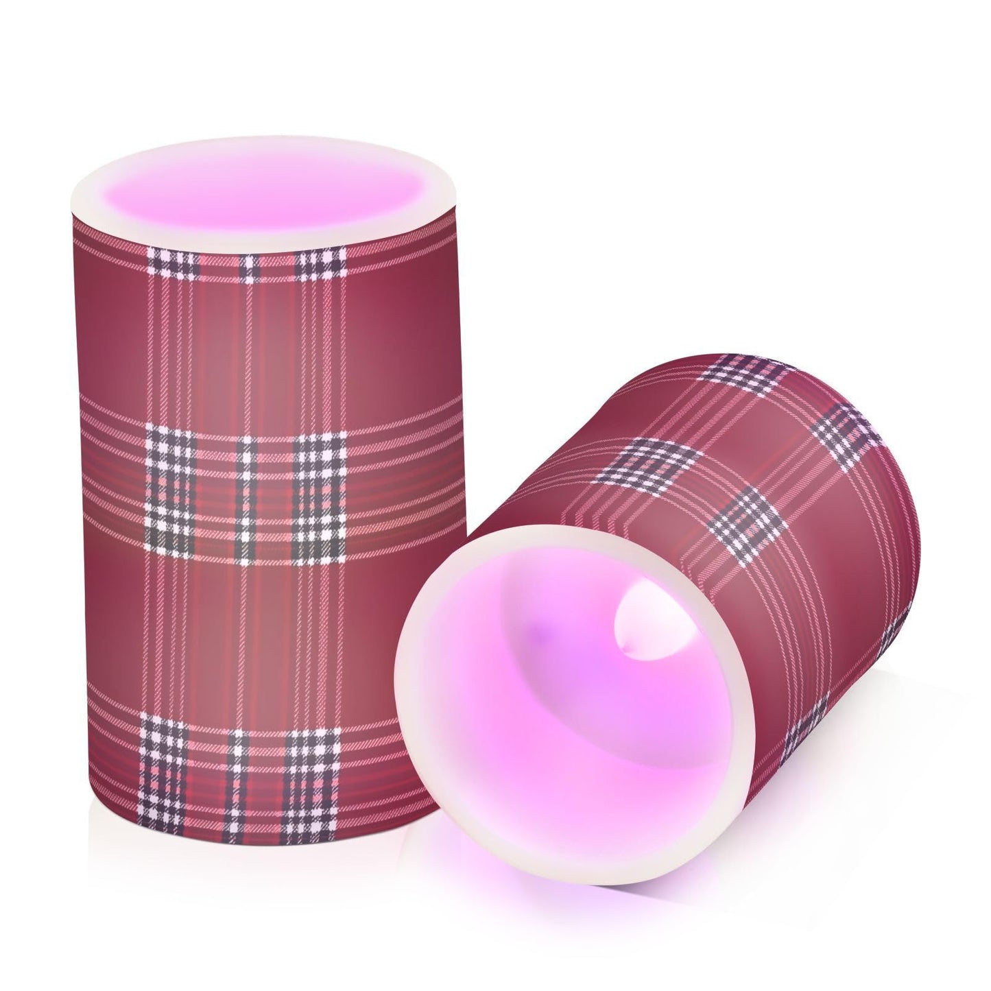 ALAZA Flickering Flameless Candles Red Tartan Buffalo Plaid Checkered Battery Operated Candles with Remote Timer LED Pillar Votive Candles Set of 2 for Holiday Decor