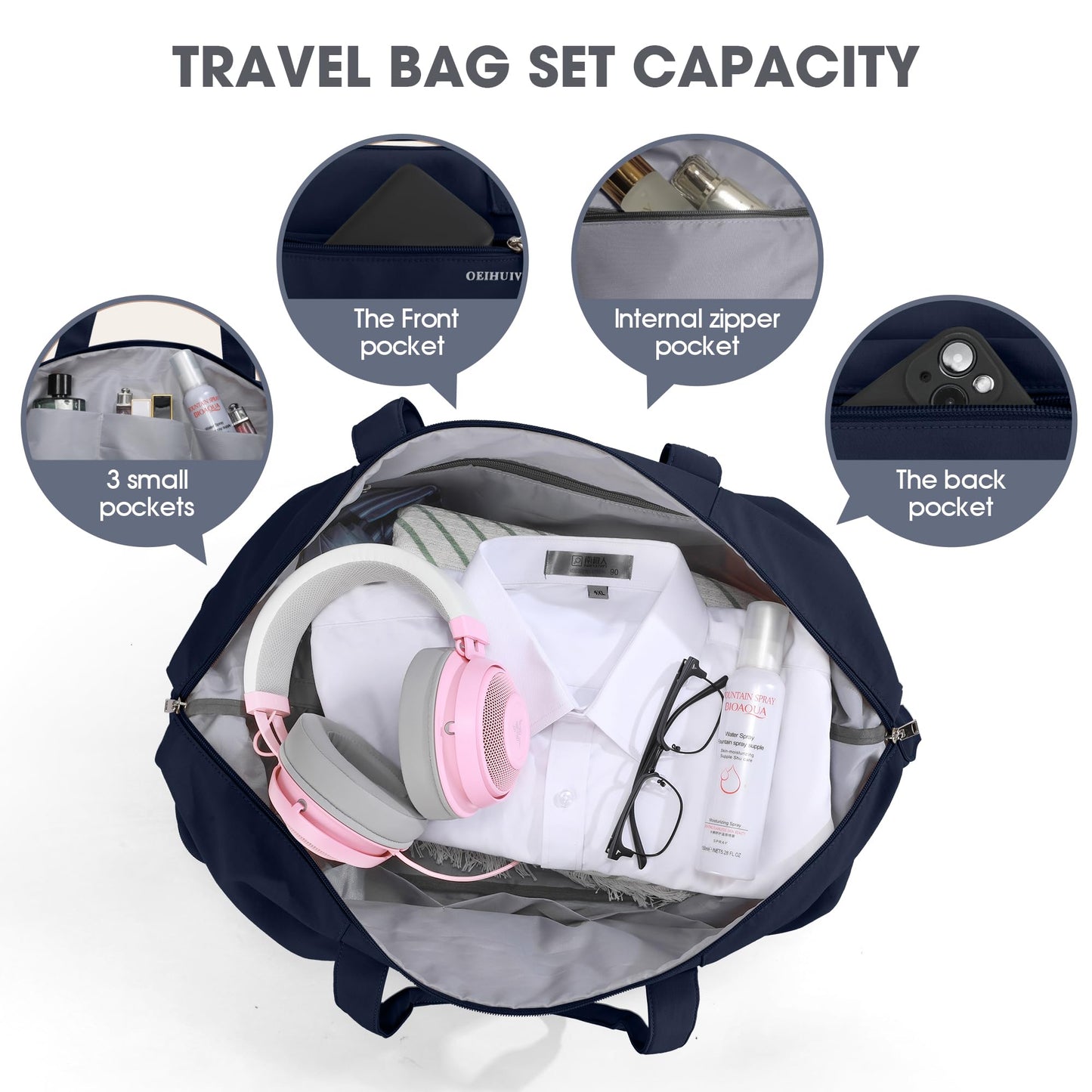 GAYUAPEIA Women's Weekender Bag Travel Duffel Bag with Shoe Compartment 21-inch Airline-Approved Carry-on, 2-Piece Overnight Bag Set Personal Item Luggage