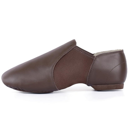 Linodes Unisex Leather Upper Jazz Shoe Slip-on Dance Shoes for Women and Men Coffee 7M