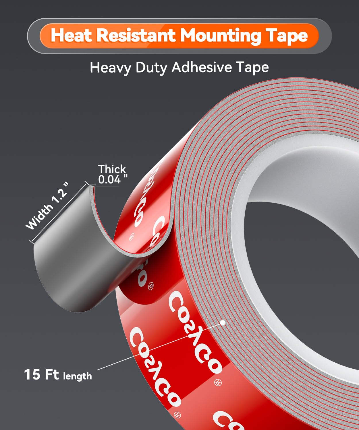 Cosygo Double Sided Tape Heavy Duty, 15FT Outdoor Heat Resistant Automotive Waterproof Mounting Tape, 1.2In Width Super Strong Adhesion Foam Tape