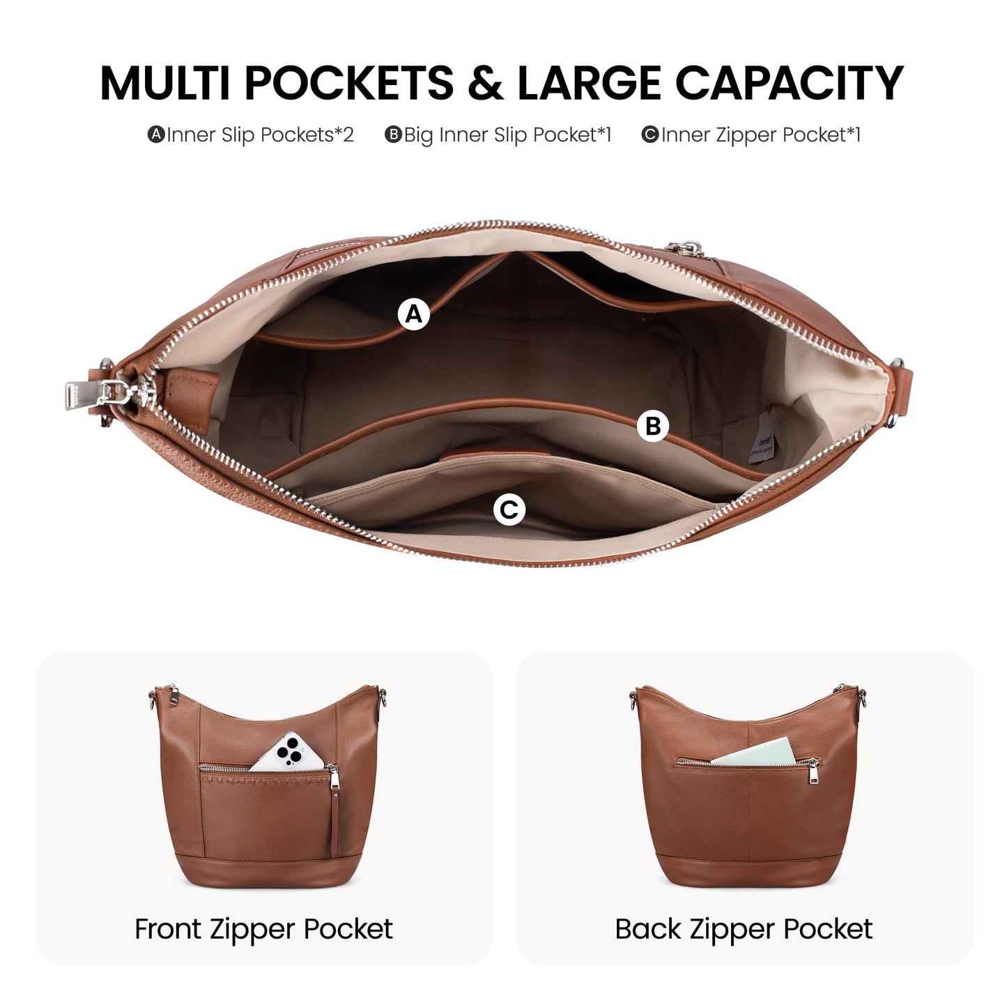 befen Brown Leather Purse for Women Trendy, Crossbody Hobo Purses for Women Soft Genuine Leather Handbags with 2 Removable Straps, Spring Purses 2026