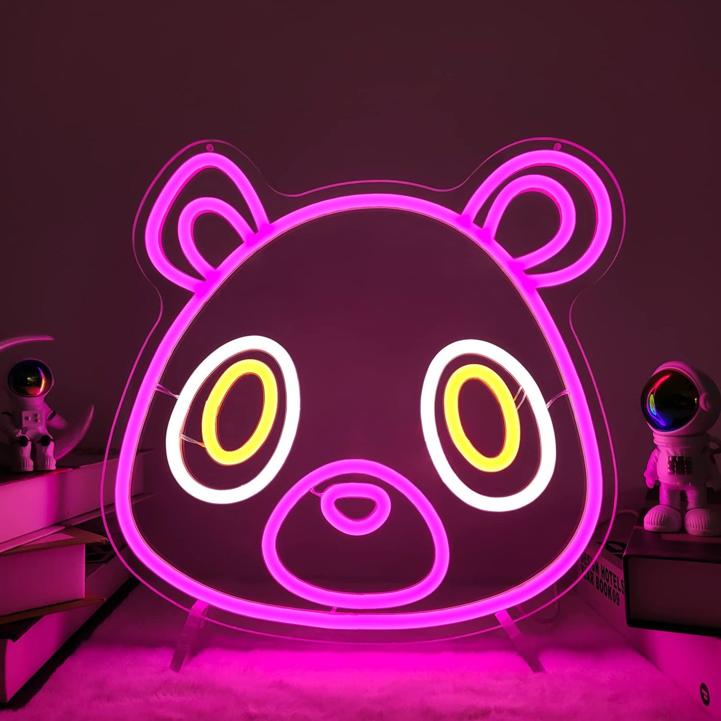 Graduation Bear Neon Sign Pink Bear Neon Light Sign Cartoon Graduation LED Neon Signs for Wall LED Signs Light up Signs for Bedroom Graduation Party Kids Room Wall Decor Birthday Grad Gifts