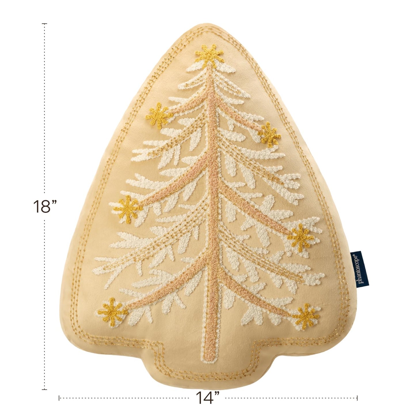 Phantoscope Merry Christmas Tree Decorative Throw Pillow, Velvet Beads Embroidery 3D Shaped Cushion, Suitable for Sofas, Living Rooms, and Beds, Beige, 18 x 14 in