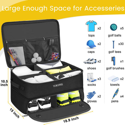 YOREPEK Large 2 Layer Golf Trunk Organizer for 2 Size 14 Pair Shoes, Water Resistant Car Trunk Locker with Separate Ventilated Compartment, Golfing Gear Storage for Men, Unique Golf Gifts, BLACK