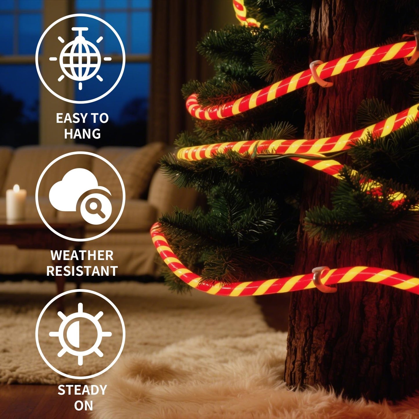 vicktree 360 LED Christmas Candy Cane Rope Lights, 40FT Waterproof Xmas Tree Light, Connectable Tube Light Plug in for Indoor Outdoor Garden Yard Holiday Wedding Festival Party Decoration