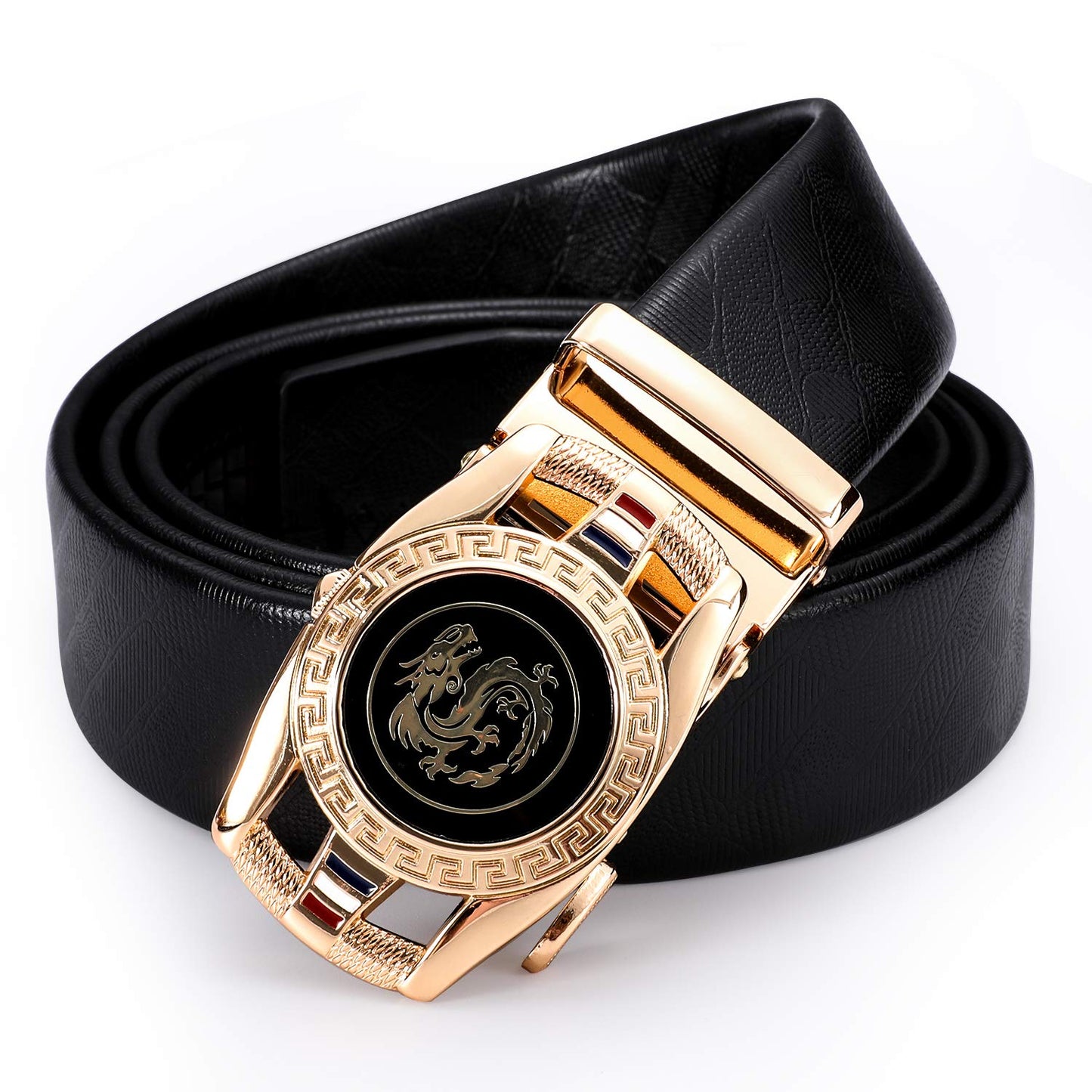 Dubulle Ratchet Belt Gold Dragon Sign Fashion Automatic Buckle Adjustable sliding Ratchet Strap Business Wedding Trim to Fit