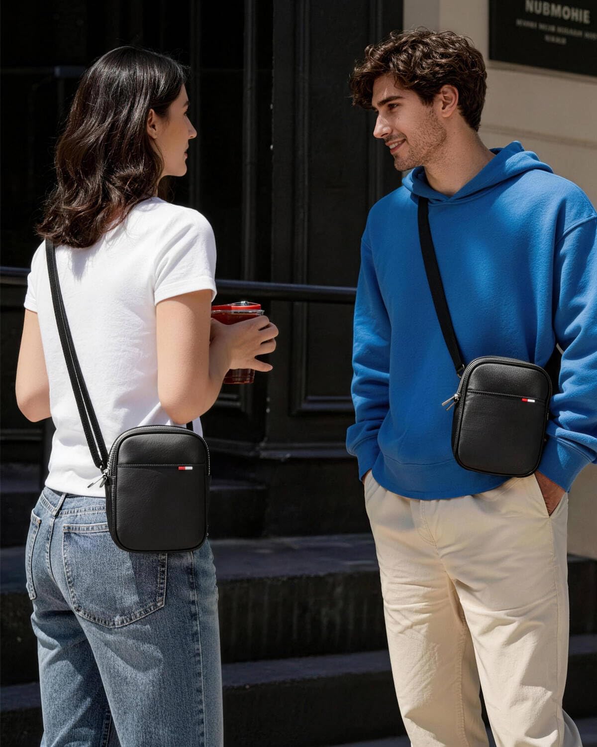 BOPai Genuine Leather Chest Sling Shoulder Crossbody Bag for Men Black