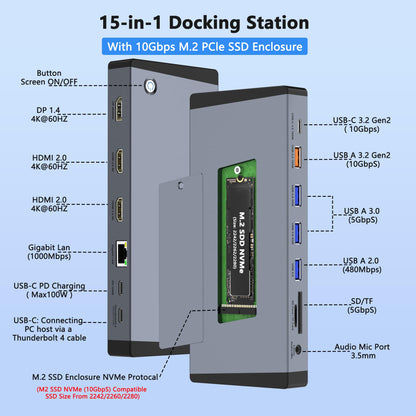 Laptop Docking Station Dual Monitor for Dell/HP/Lenovo/Mac, HDMI Splitter for Dual Monitors Extended Display, Dual Monitor Adapter 4K@60hz, USB C Docking Station for Laptop with HDMI/USB/PD/SD/TF