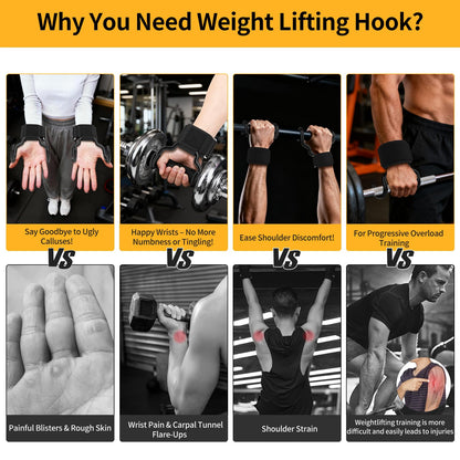 GPANDAG [Upgraded Wider] Weight Lifting Hooks and Lifting Grips for Men and Women(2 Pair), Lifting Straps Gym Grip for Weightlifting, Deadlifts, Pull-Ups, Strength Training, Wrist Wraps Hooks for Seniors