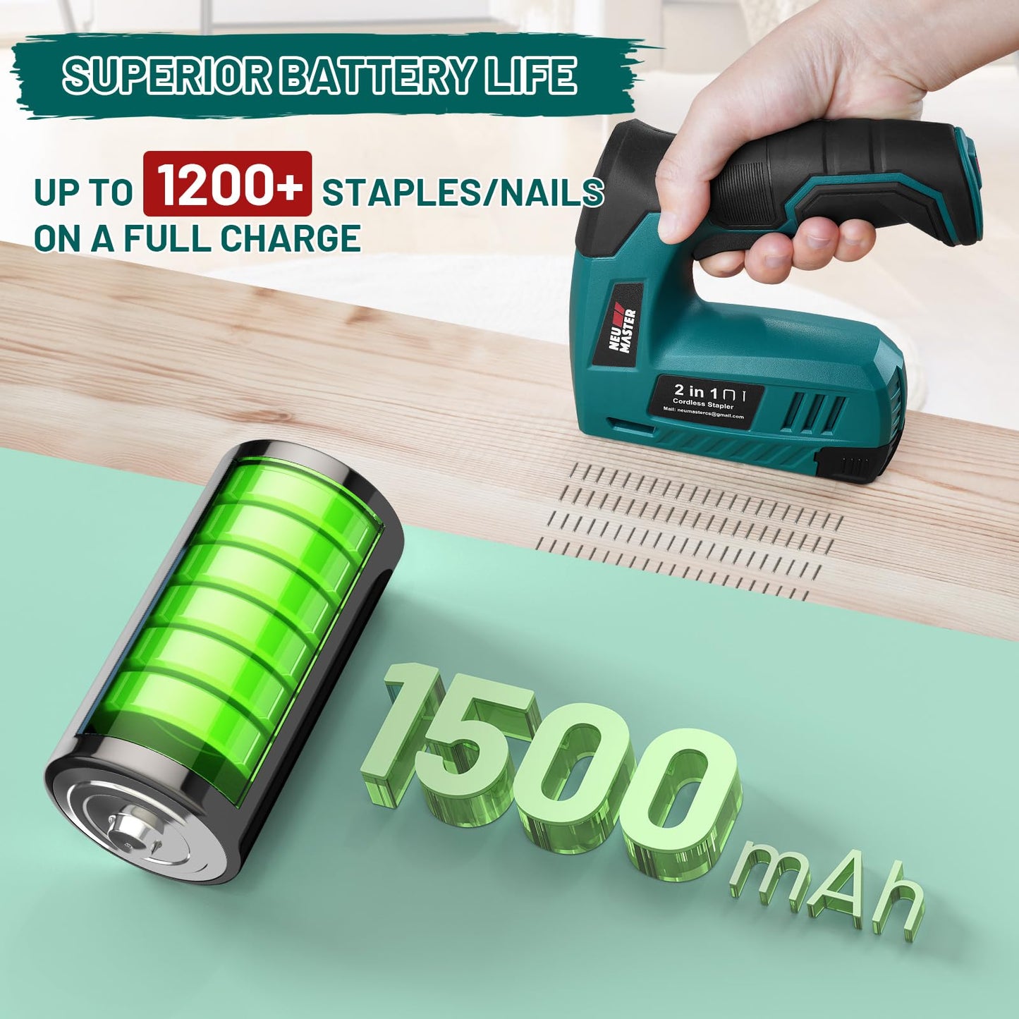 NEU MASTER Electric Staple Gun, 2 in 1 Cordless Brad Nailer with 2000 Staples & Nails, 4V Electric Stapler for Wood, Upholstery, Carpentry, Crafts, DIY