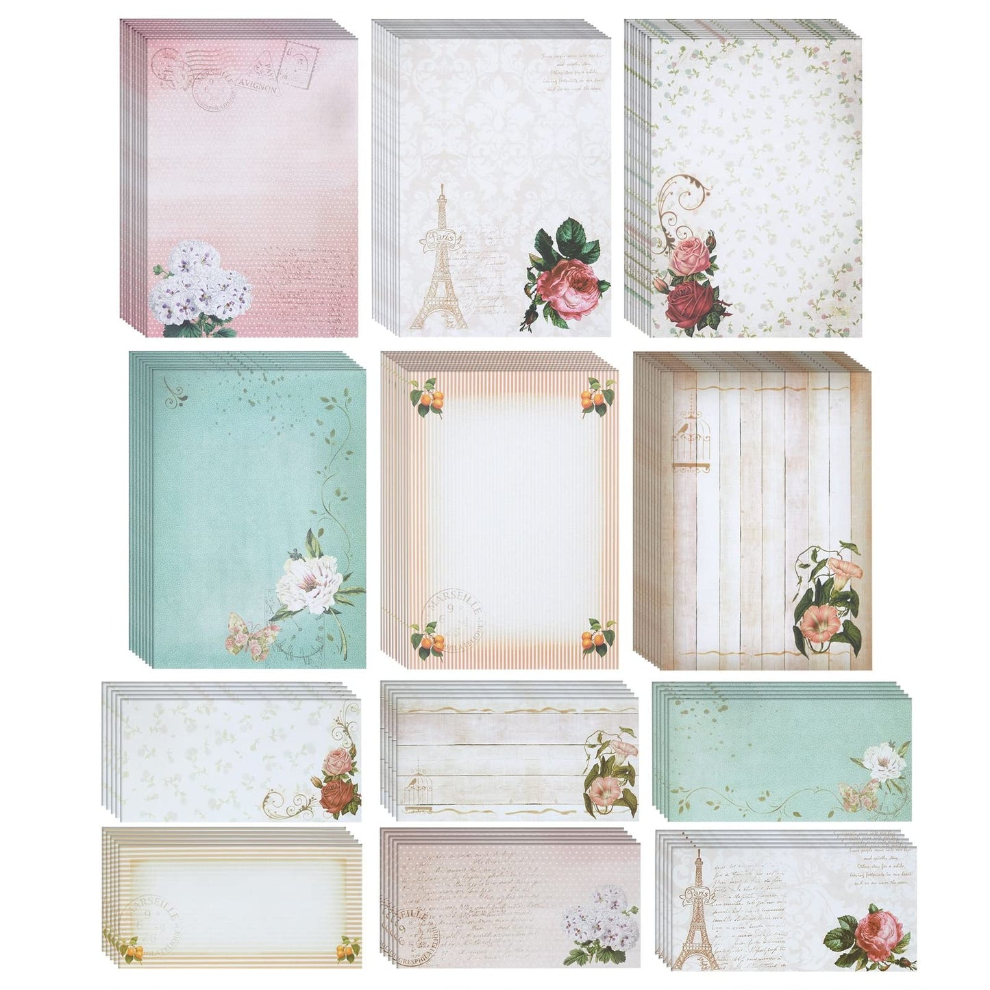 Paper Junkie Stationery Set - 7.25 x 10.2 In, Gold, 60 Sheets & 30 Envelopes - Letter Paper & Envelopes - Vintage Paper Designs