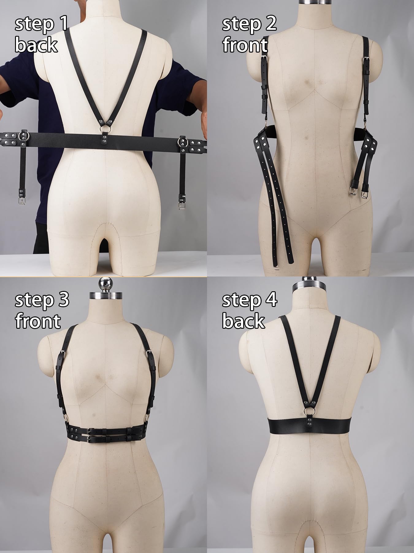 WARANDOD Leather Harness for Women Fashion Goth Chest Faux Black Harness Top Elastic Body Punk Wide Belt Adjustable Waist Belts Rave Cosplay Halloween Accessories (Fit Waist 28.0-38.2in)
