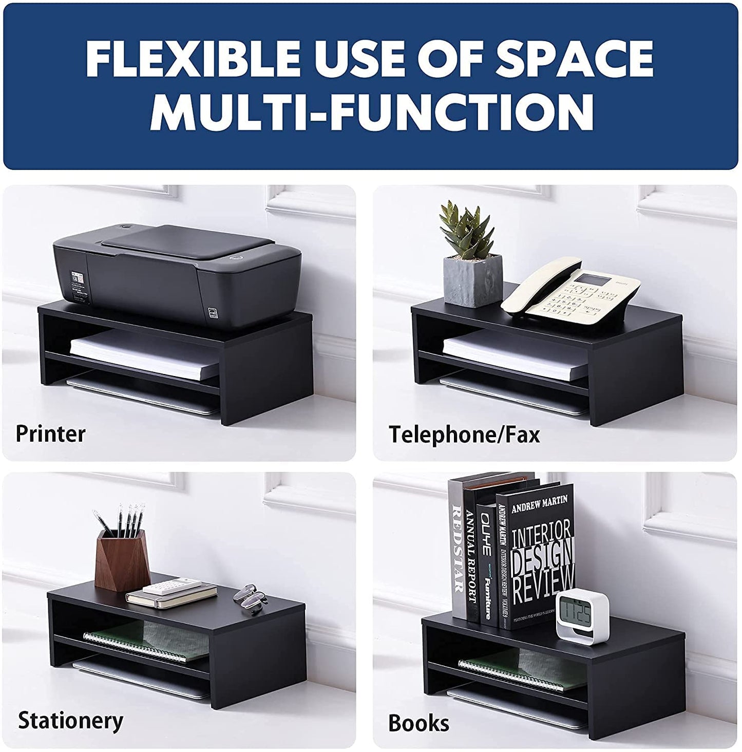 FITUEYES Monitor Stand - 2 Tier Computer Monitor Riser Shelf, Wood Desktop Stand for Laptop Computer Screen, Desk Organization, Office Supplies