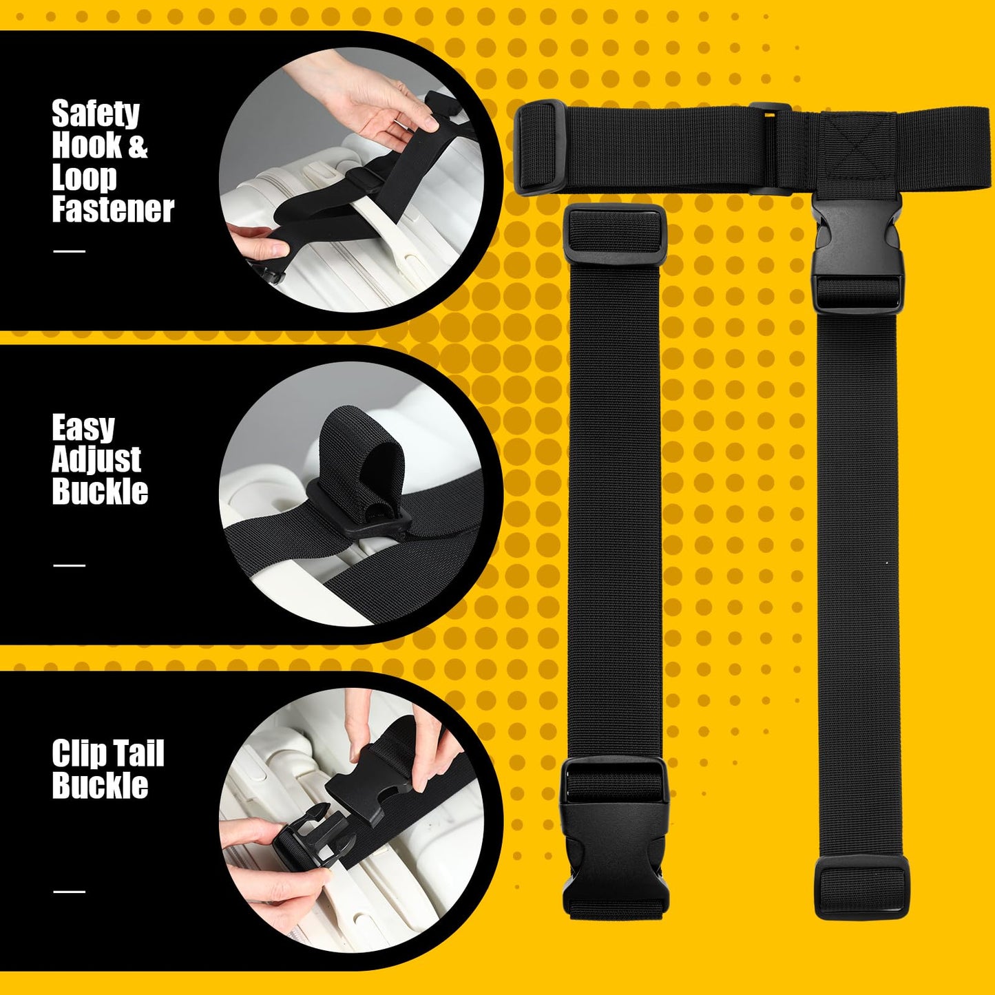 Sadnyy 4 Pack Luggage Straps for Suitcases, Adjustable Travel Belt to Add a Bag, Suitcase Connector Straps for Carry on Luggage Bungee Elastic Travel Accessories with Backpack Attachment (Basic Style)