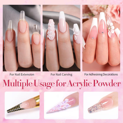 BORN PRETTY Acrylic Nail Kit - Acrylic Powder (Clear, White, Pink) & Liquid Set with Nail Forms, Brush Pen, File & Glass Container - Beginner Friendly
