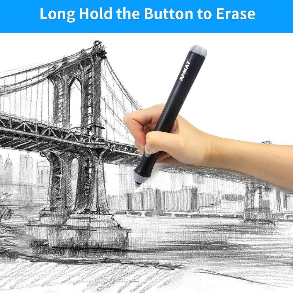 AFMAT Battery Operated Pencil Eraser for Sketching Pencils/Drafting/Drawing/Graphite Pencils, Couture Creations Creative Detailer Tool, AFMAT Electric Eraser Kit for Artists, 140 Refills EEB01
