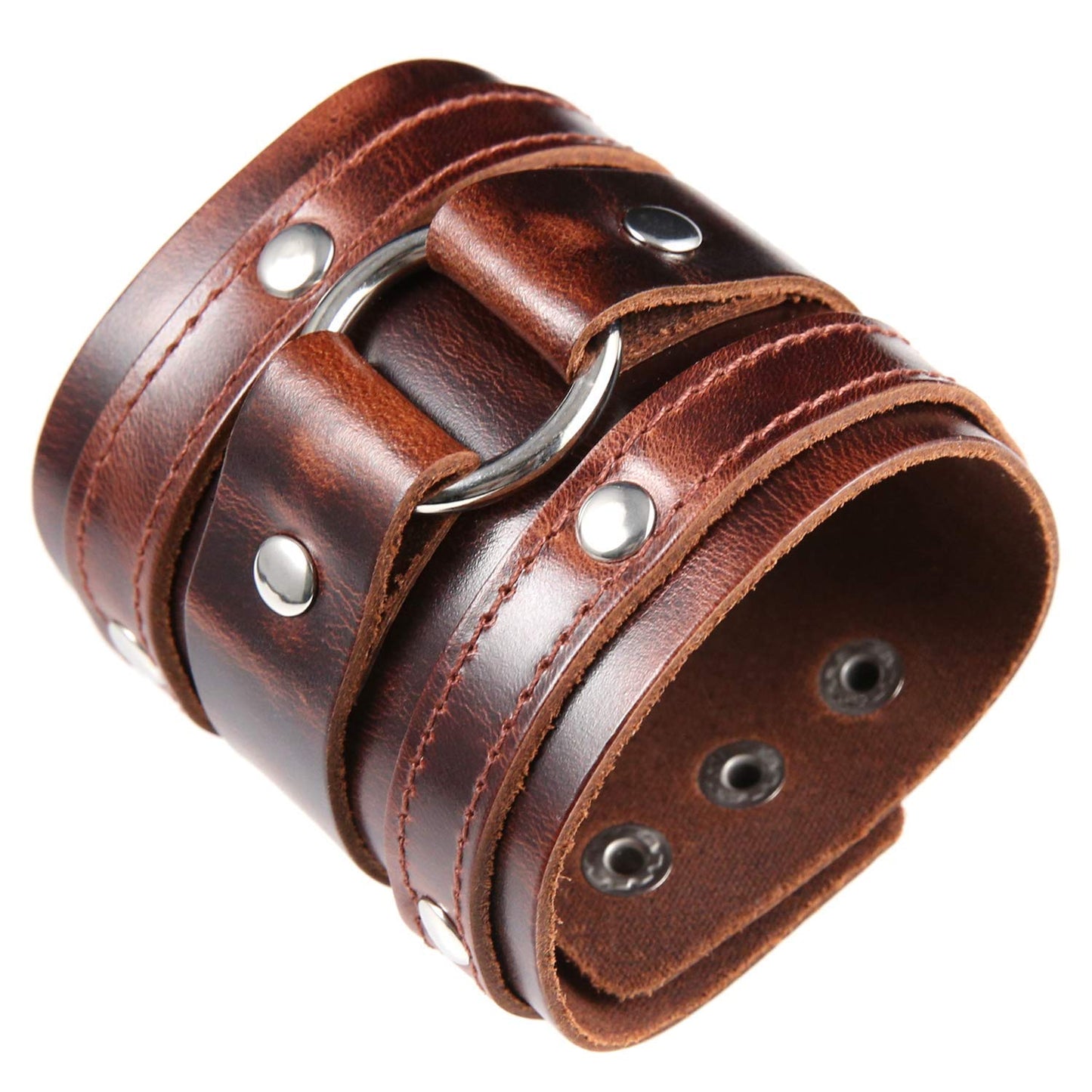 HZMAN Wide Cuff Wrap Gothic Wristband Punk Rock Biker Wide Strap Leather Bracelet (Coffee)