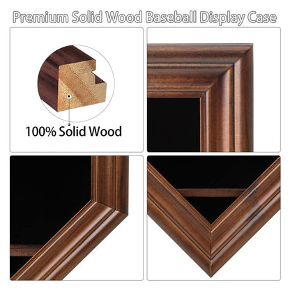 Grintus Baseball Display Case Real Glass-Solid Wood Baseball Holders for Balls and Championship Ring Display Wall Mount with Lockable Door for Autograph Balls Collection (Walnut)