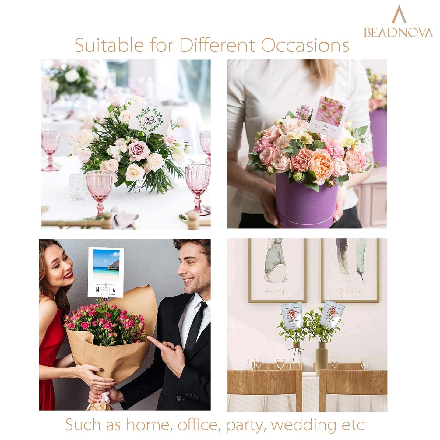 BEADNOVA Floral Pick Card Holder 50pcs 9inch Plastic Straight Head Flower Pick Card Holder for Floral Arrangement Bouquet Wedding Decoration (Fork Shape Head)