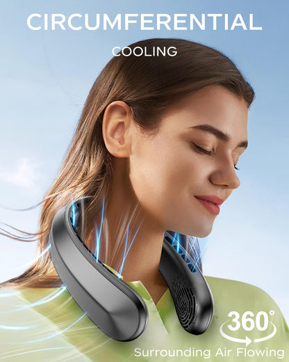 Nhpoi Neck Fan, Portable Neck Fan, 5200 mAh Battery Operated Wearable Personal Fan with USB Rechargeable, 3 Wind Speed, Fast Cooling, Ultra Quiet, Bladeless, Headphone Design for Travel, Men Women