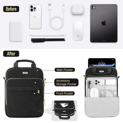 MoKo 13 Inch Puffer Tablet Sleeve Bag for New 13" iPad Air M4 2026 / Pro M5, iPad Pro 12.9" M2&M1, Galaxy Tab S8/S9 Plus 12.4", 360° Edge Protection Puffy Bag with Handle & Shoulder Strap, Black