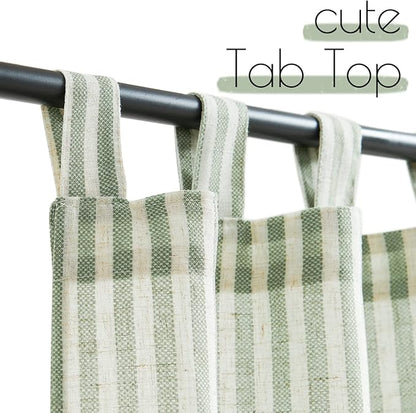 jinchan Tab Top Linen Kitchen Curtains 36 Inches Striped Tier Curtains Farmhouse Modern Cafe Style Small Window Treatments Airy Light Filtering Rod Pocket for Living Room Bathroom 2 Panels Sage Green