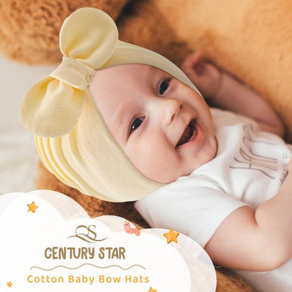 Century Star Baby Girl Beanie Hats Bow Knot Baby Bonnet Infant Toddler Hospital Hat Newborn Cotton Head Wrap Beanie Cap 2Pcs Pink&Beige One Size