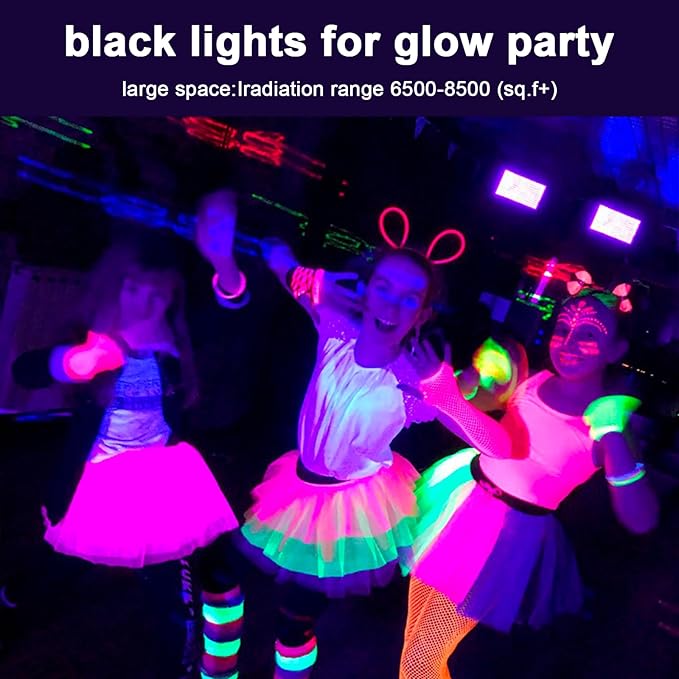 Black Lights 500W LED Black Flood Light with Plug(6ft Cable) for Body Paint, Fluorescent Poster, Neon Glow in The Dark Night