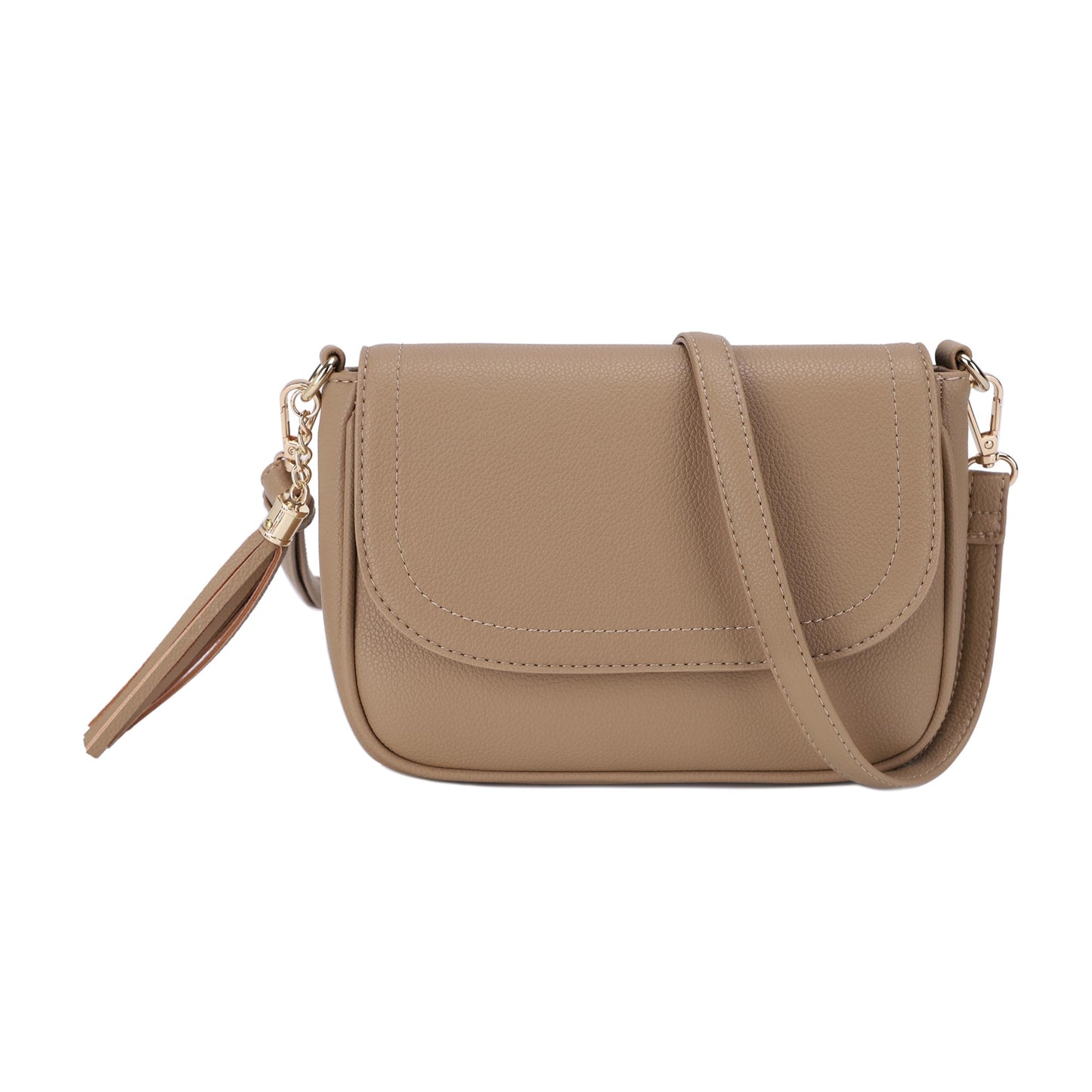 EVVE Small Crossbody Bag for Women Trendy Flap Saddle Purses with Tassel Vegan leather Shoulder Bag - Taupe