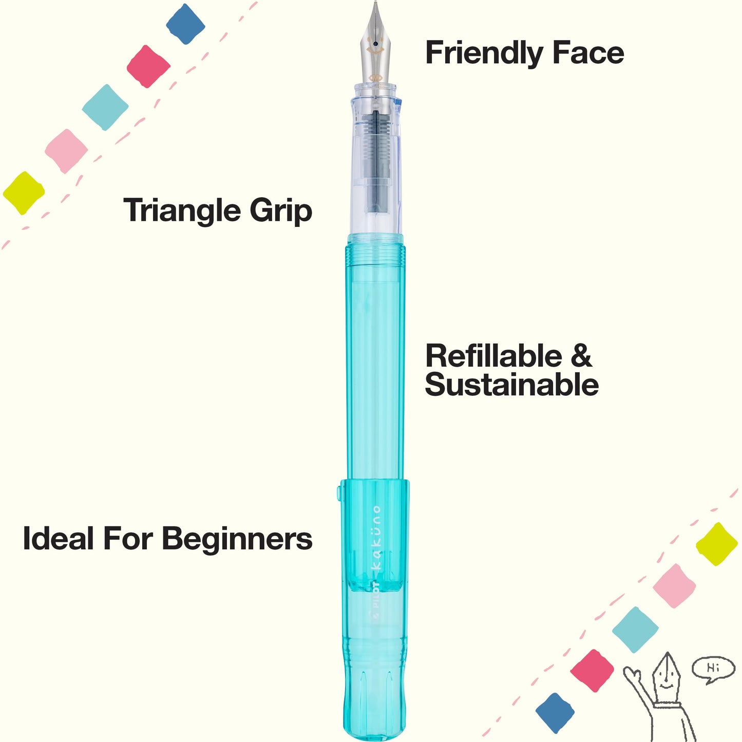 PILOT Kakuno Fountain Pen, Aqua Barrel, Fine Nib