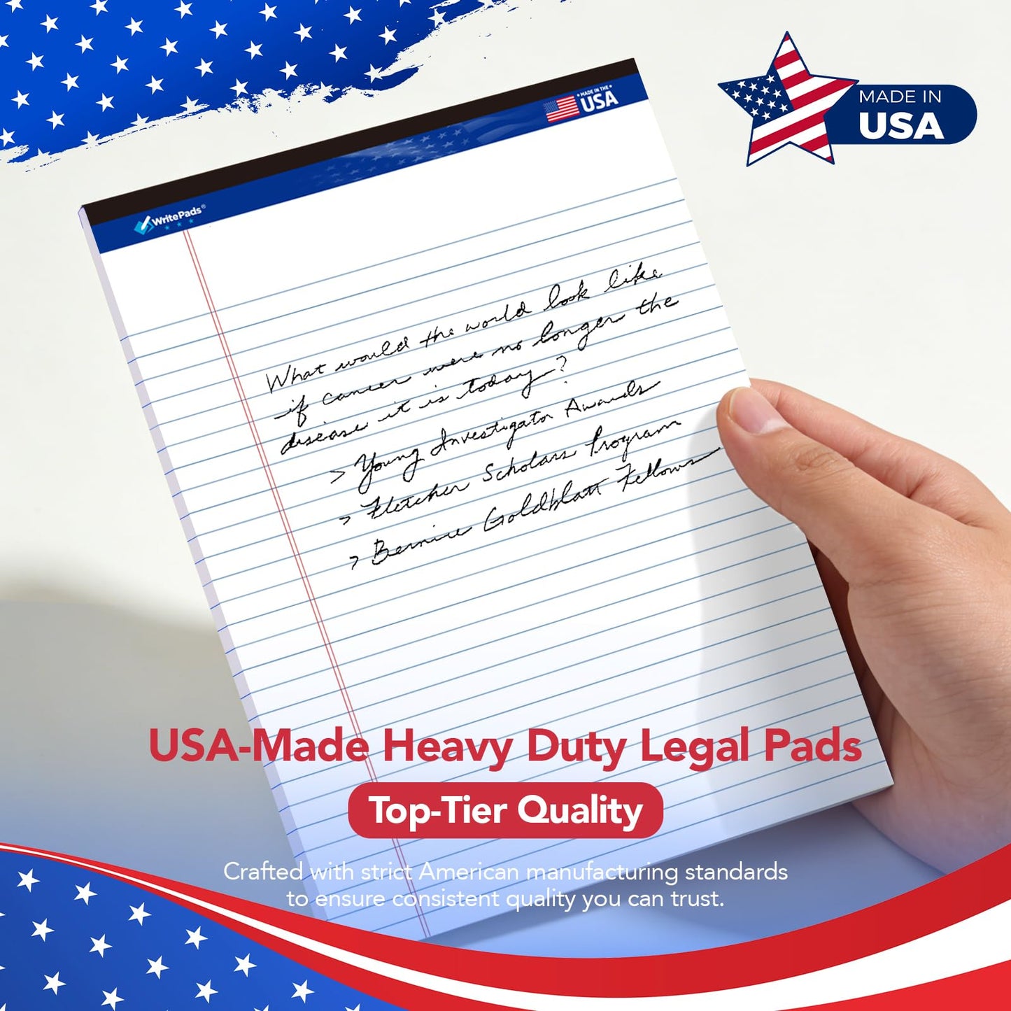 Legal Pads 8.5 x 11.75 Inch Wide Ruled Writing Pads, 12 Pack Note Pads - White Perforated Paper with Hard Back, 50 Sheets Per Pad, No Bleed Paper Notepad for Office, School, Business MADE IN USA