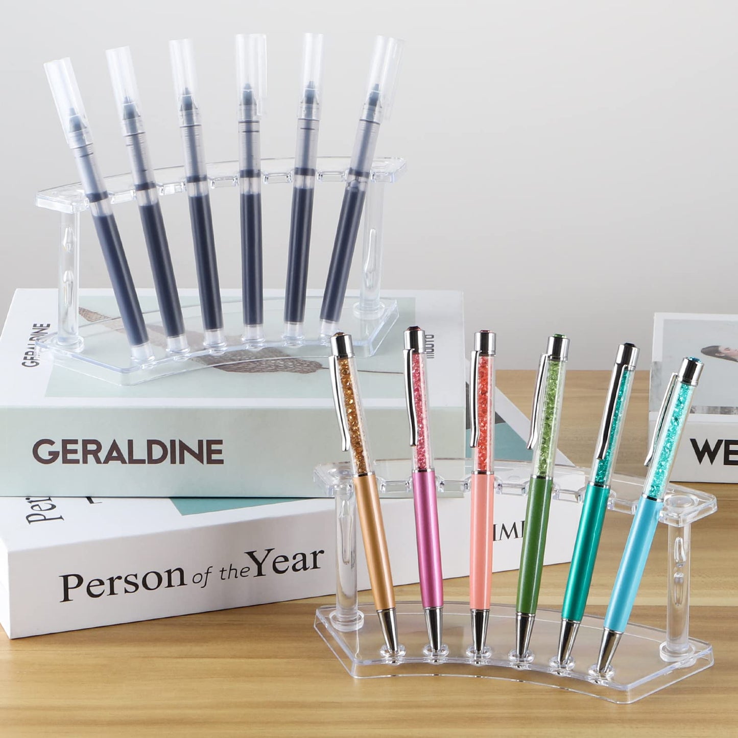 MOLIGOU 6 Pcs Pen Display Stand, 6 Slots Plastic Pen Holder, Clear Pen Display Rack for Craft Shows
