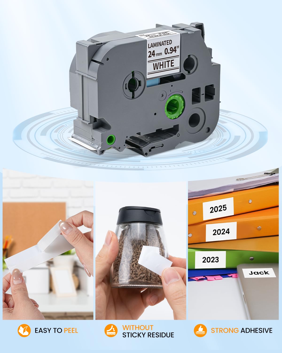 Replacement for Brother TZe-251 TZe251 P Touch Label Maker Tape 24mm TZe TZ Tape 24mm 0.94 Inch Laminated Black on White, Compatible with Brother PT-D600 PT-D610BT PT-P700, PT-P710BT PT-P910BT, 6-Pack