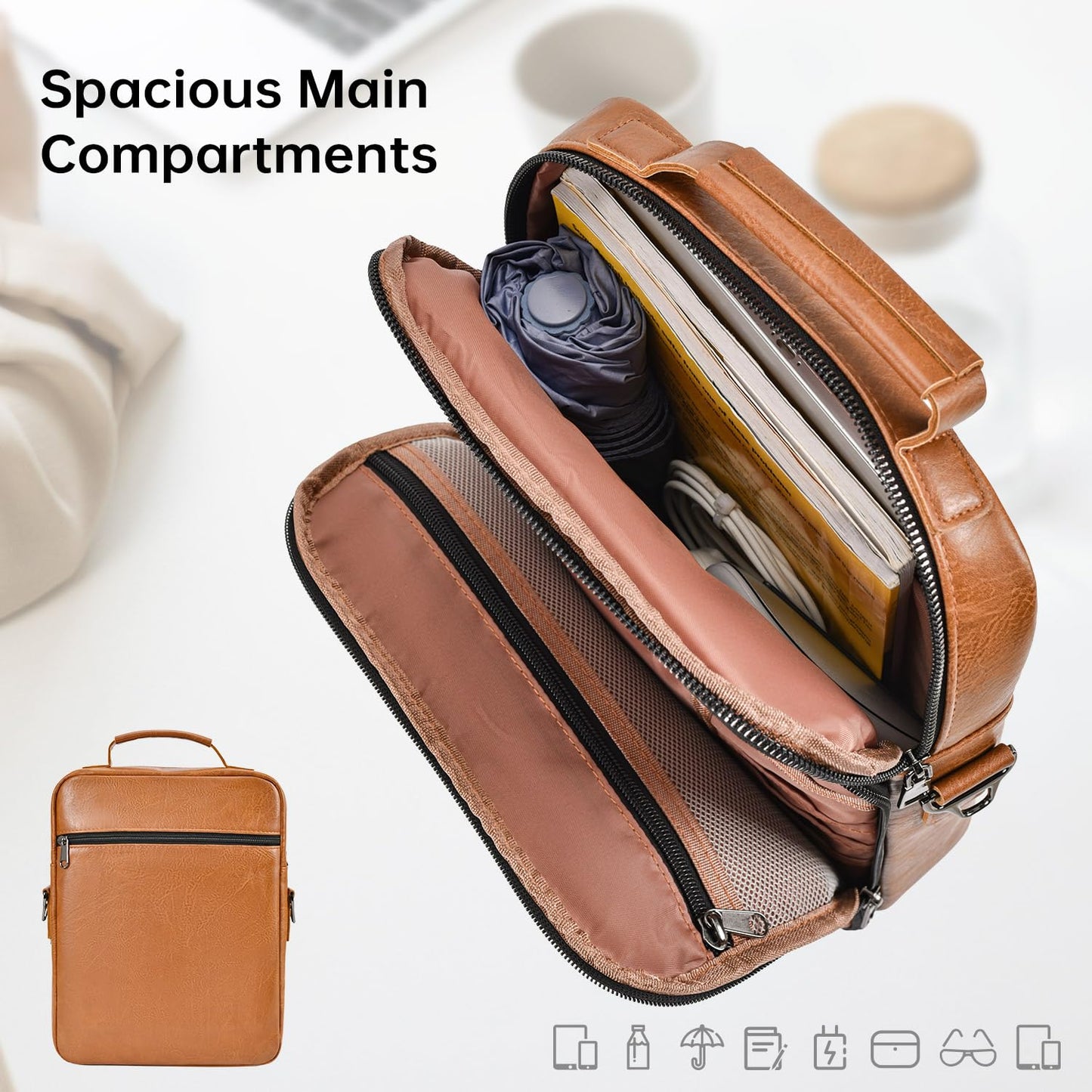 13 Inch Leather Laptop Bag for 2026 MacBook Neo A18 Pro A3404, 2026-2022 MacBook Air 13 M5 M4 M3, Protective Carrying Sleeve Travel Case with Accessory Pockets, Brown