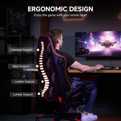 GTPLAYER Gaming Chair with Bluetooth Speakers, Adjustable Backrest and Height, 3D Armrests, Footrest, Ergonomic Computer Chair for Gamers (Brick Red)