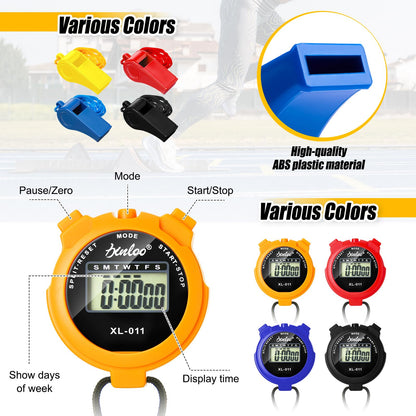 Simgoing 48 Pcs Digital Stopwatch Timer Plastic Whistle Bulk for Sports Coaches Referee Waterproof Watch Timer Whistle with Lanyard Multi Function Electronic Fitness Date Alarm (Multicolor)