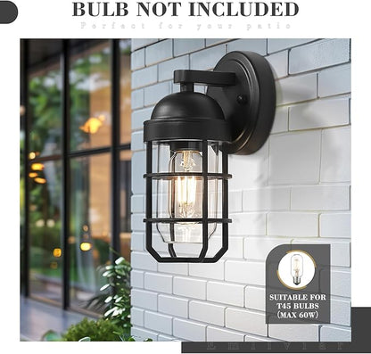 Emliviar Farmhouse Outdoor Wall Light, 2 Pack Wall Light Fixtures with Clear Tempered Glass, Black Finish, GE255B-2PK BK