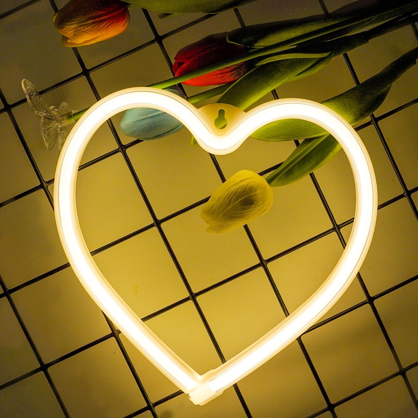 1-Pack Heart Neon Sign, Neon Heart Lights Battery Operated or USB Powered, LED Valentines Decoration Light for Valentines Day Wedding Proposal Anniversary Mothers Day Girl's Room Decor (Warm White)