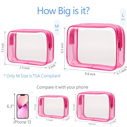 PACKISM Valentine's Day Gifts for Him Her - Clear Makeup Bag with Frame, 2 Pack TSA Approved Toiletry Bag Quart Size Bag, Travel Makeup Cosmetic Bag for Women Clear Toiletry Bag, Rose Red